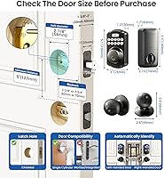 Vista 8 de Veise Cerradura de puerta de entrada sin llave con 2 perillas, cerrojo electrónico retroiluminado con asa, bloqueo automático, códigos únicos