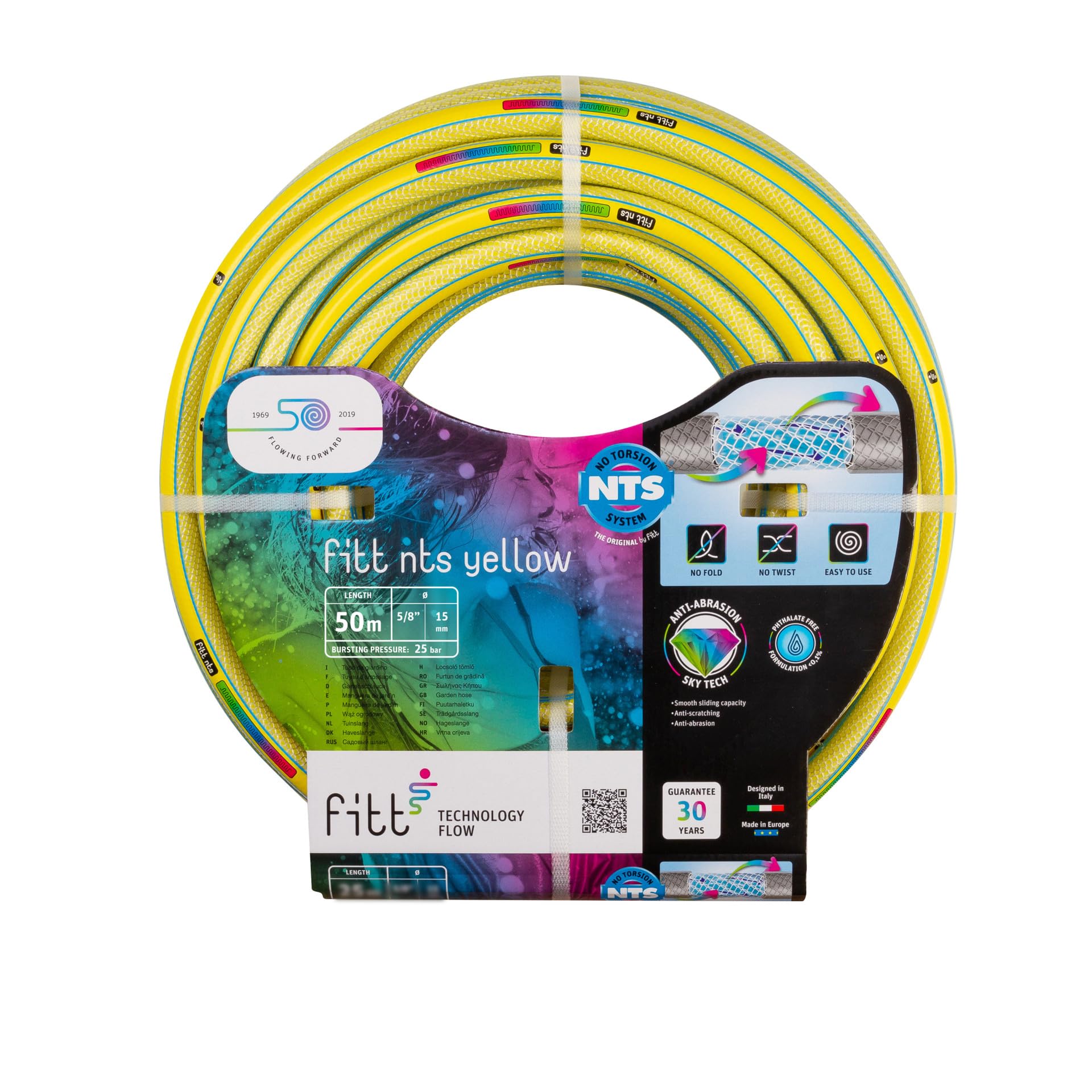 Fitt Yellow Nts 5/8" (15Mm) 50M - Strong And Malleable Garden Watering Hose For Intensive Use Featuring Exclusive Technologies