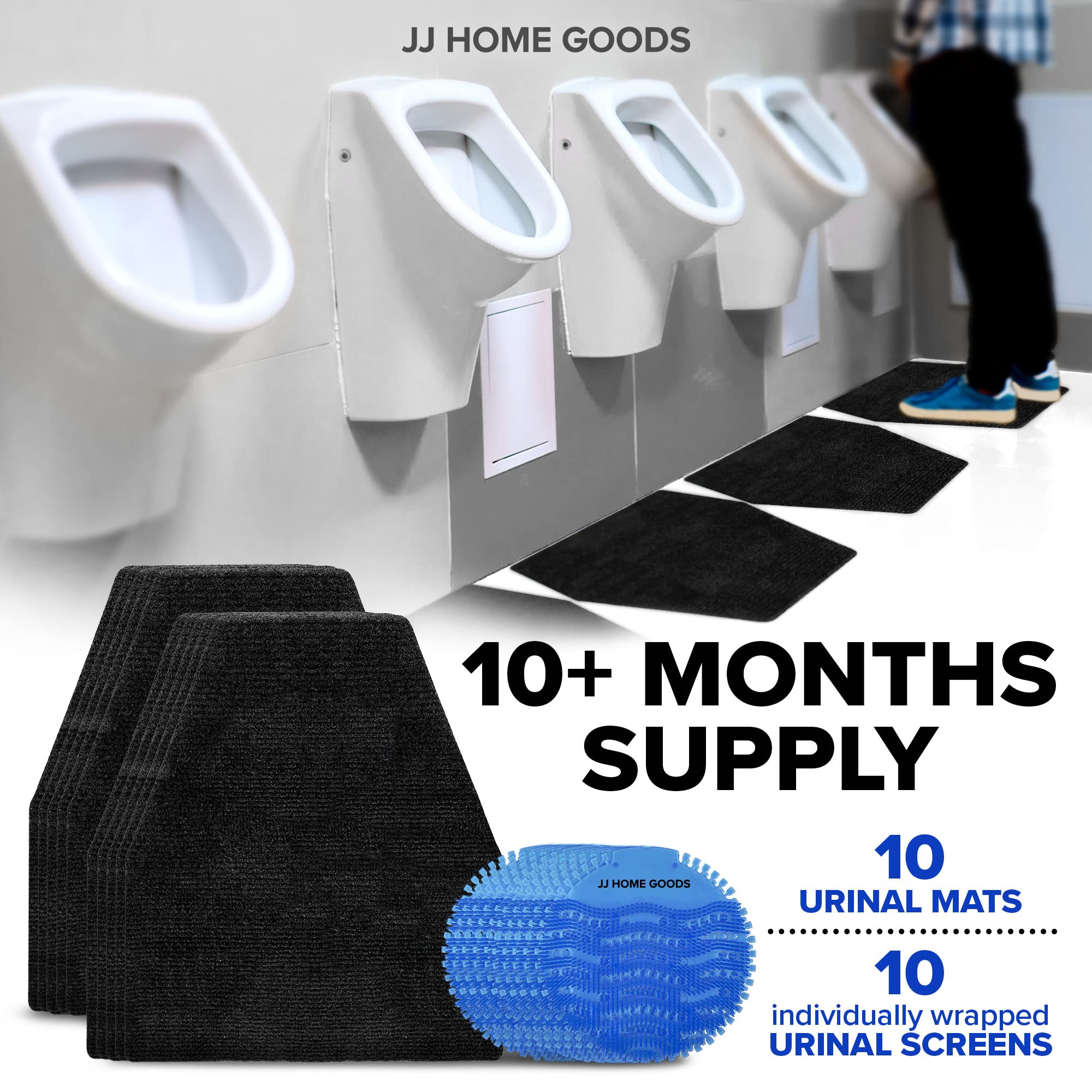 JJ CARE 10 Pack Urinal Mats with 10 Blue Screen Deodorizers for Men, Non-Slip Absorbent Floor Pads for Commercial Restroom Use, Scented and Disposable — Amazon image 4