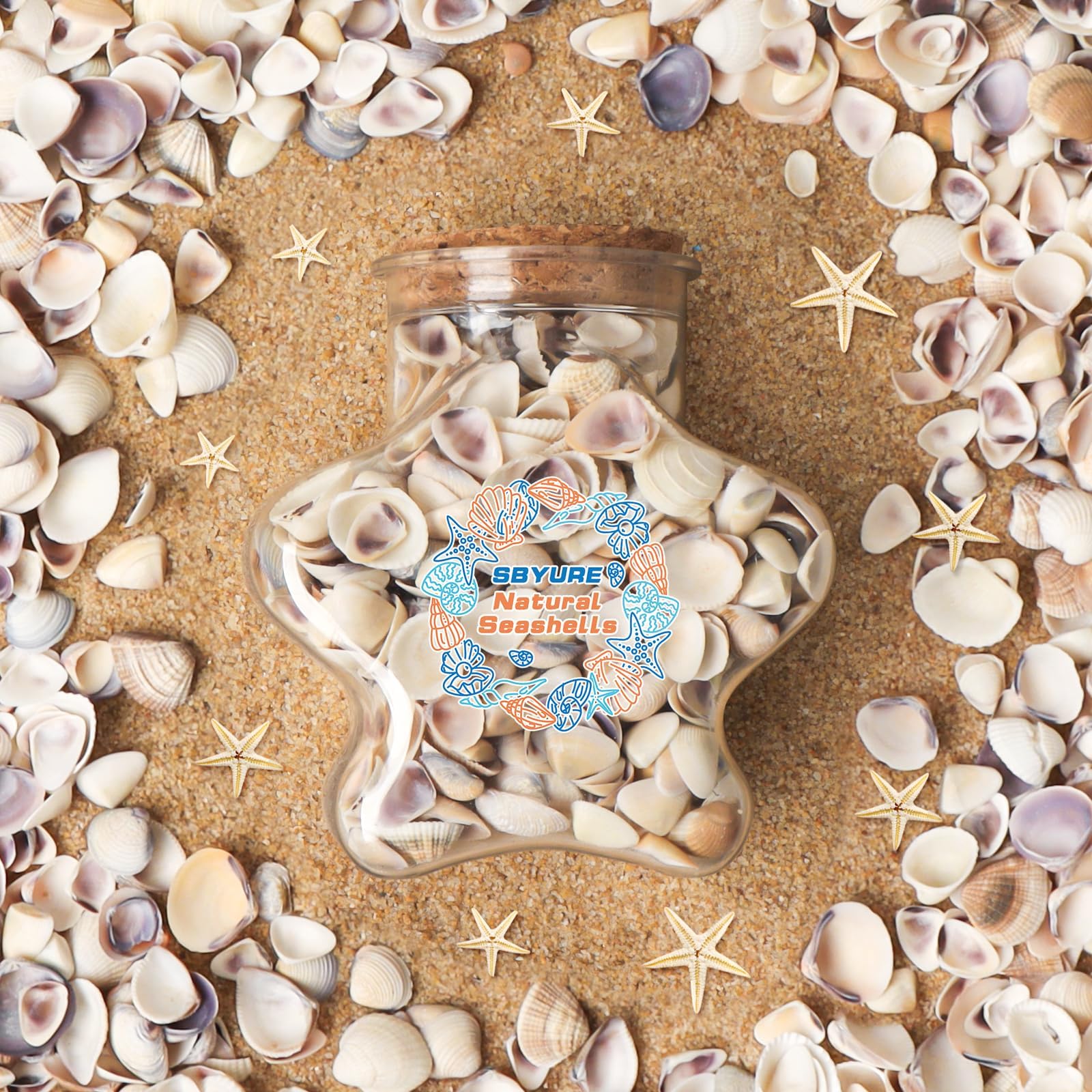 Tiny Sea Shells and Natural Starfish for Crafting, Mixed Ocean Beach Mini Seashells Bulk for Decorations,Vase Filler,Beach Theme Party(260g)