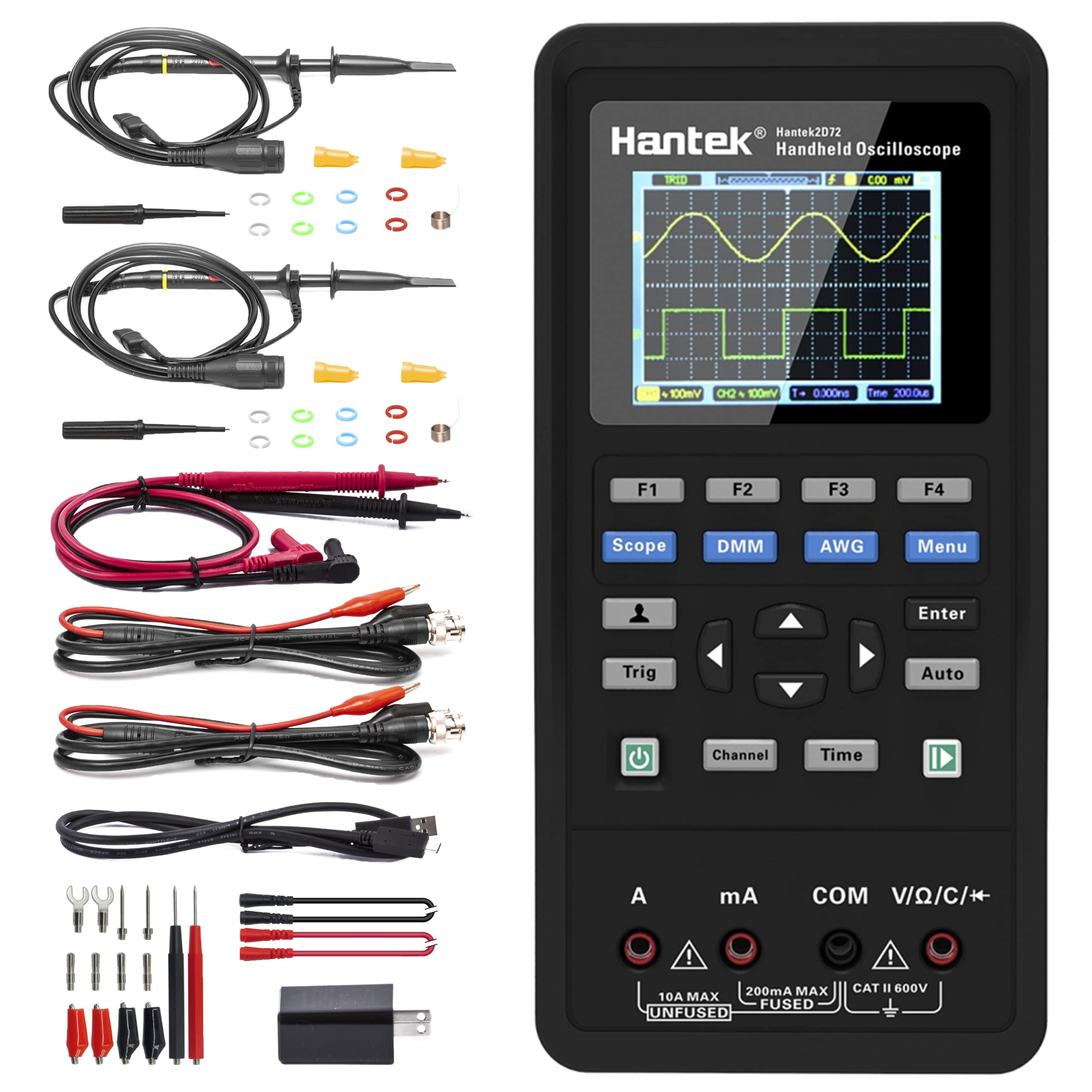 Hantek 2D72 Handheld Oscilloscope 70MHz Waveform Generator Multimeter 3 in 1 Multifunction Tester 2CH+AFG+DMM
