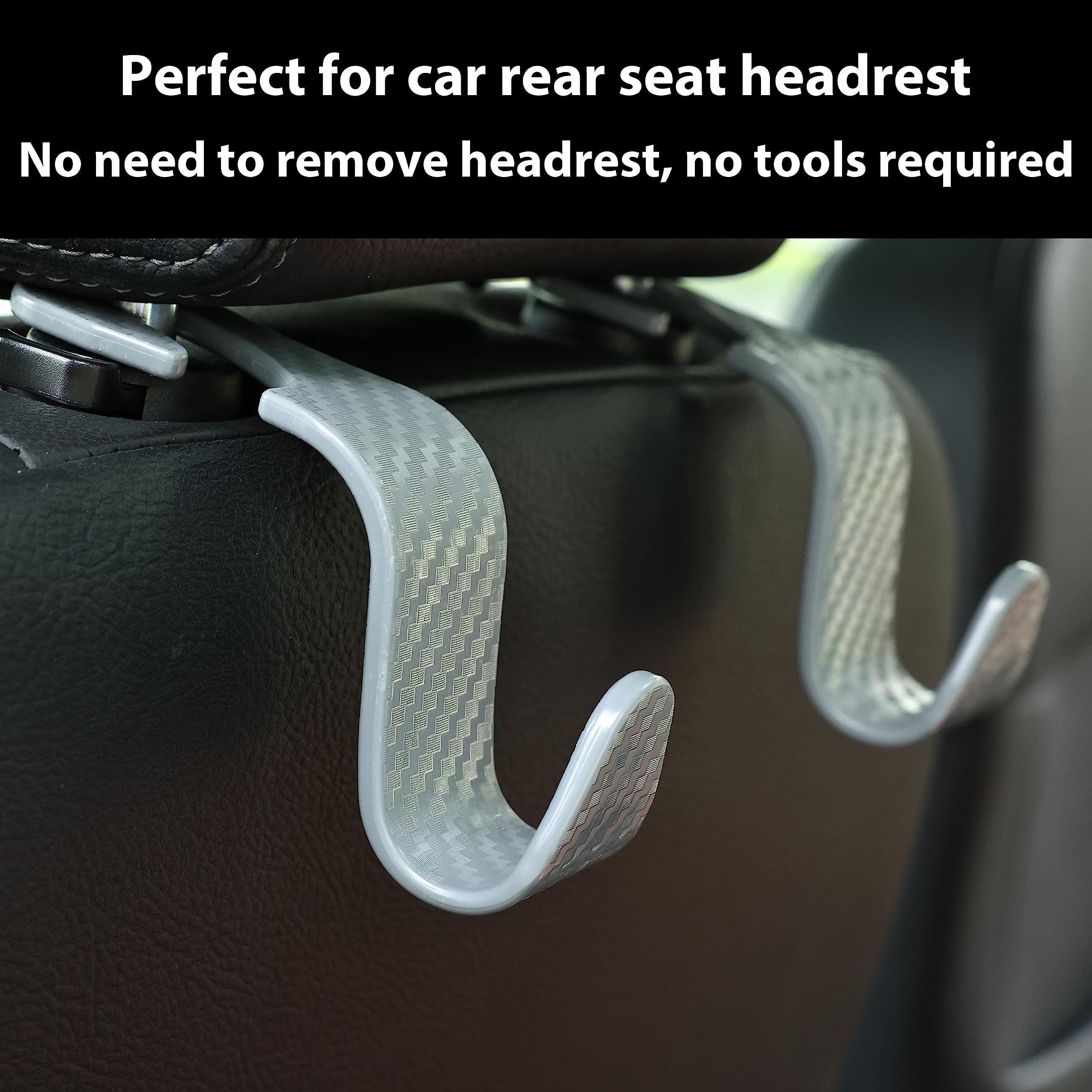 Car Seat Hooks - 4 Pack, Heavy Duty & Grey -6