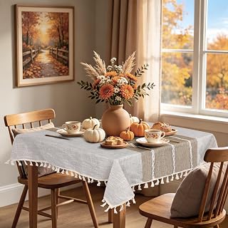 Boho Small Tablecltoh Square 36 x 36 inch, Fall Cotton Linen Table Decor