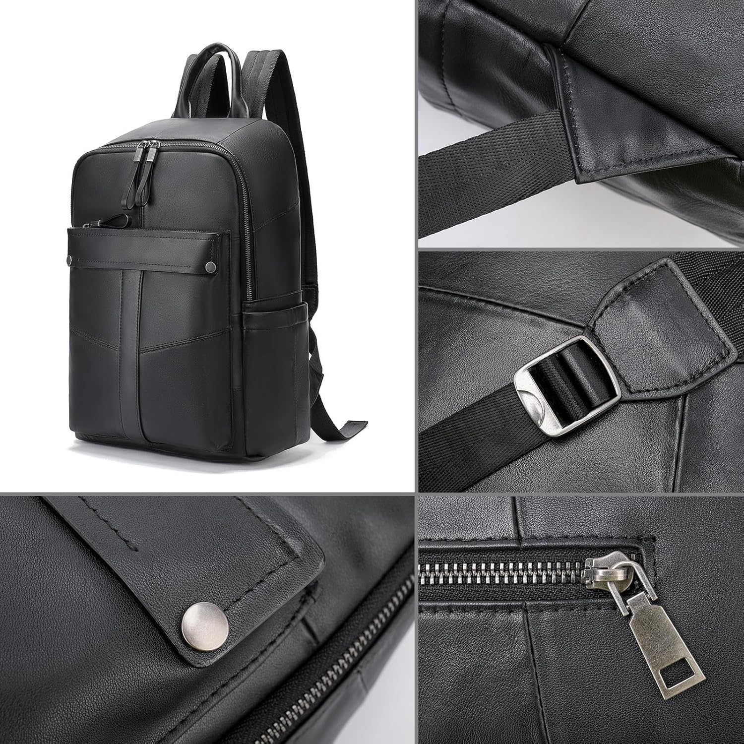 Genuine Leather Backpack for Men Multi-Functional Veg-Tan Business Travel Work Daypack Laptop Bag Durable Gift Box (Black)