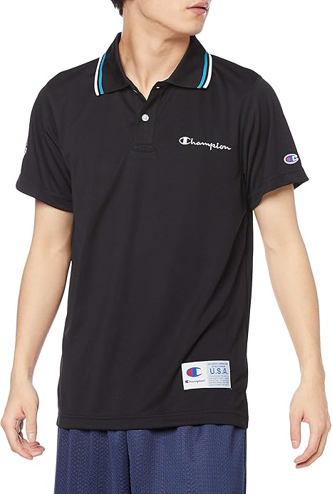 Amazon チャンピオン 半袖ポロシャツ 抗菌防臭 吸水拡散 高通気 ベタつき軽減 スクリプトロゴ バスケットボール Cagersドライセーバー ポロシャツ C3 Tb356 メンズ シャツ 通販