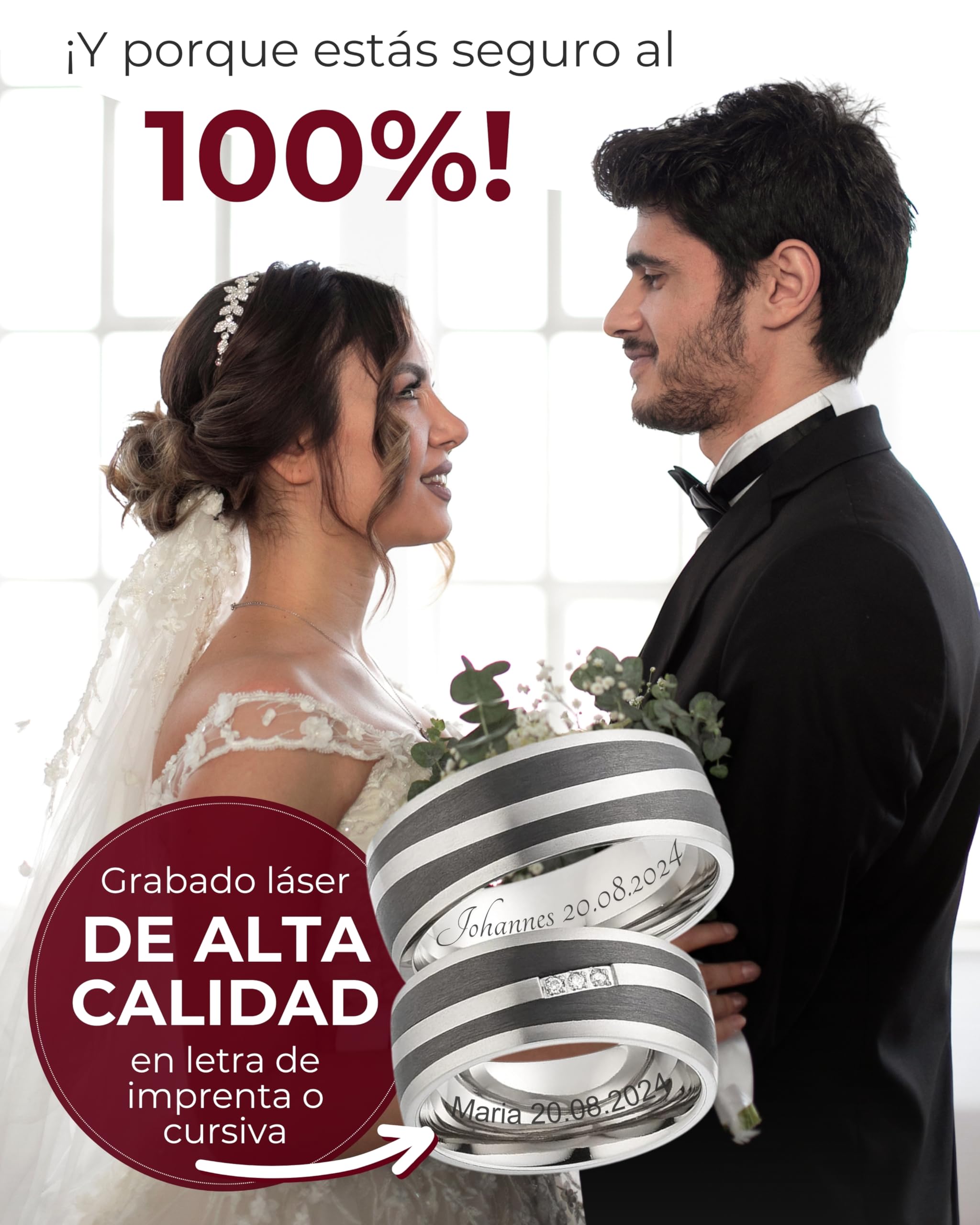 123traumringe Anillos de boda anchos con 3 brillantes en titanio/carbono en calidad de joyería (brillante/grabado/cinta métrica y estuche).P48
