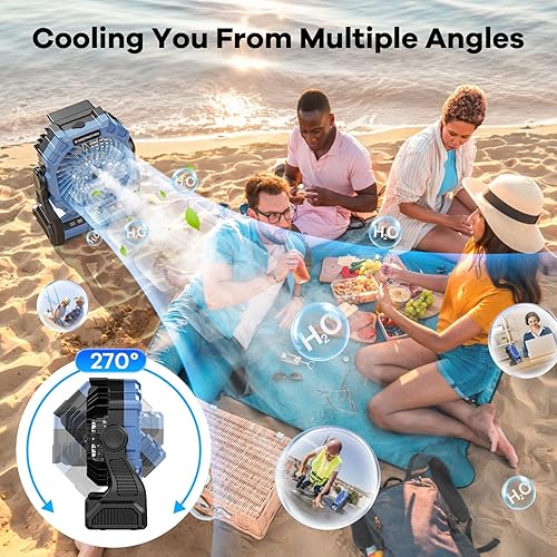 Miniatura 6 de Ventilador de niebla portátil con linterna RGB, ventilador recargable de niebla de campamento de 15000 mAh con batería de emergencia, suministros de