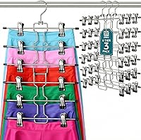 Vista 1 de ZOBER Paquete de 3 perchas para faldas de 6 niveles con clips, perchas para pantalones con clips que ahorran espacio, organización de armario