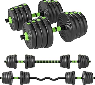 SPORTNOW Set Bilanciere con Pesi 3 in 1 da 16 Dischi e Impugnatura Antiscivolo, Bilanciere EZ in Plastica e Sabbia, 140x22x22 cm, Verde