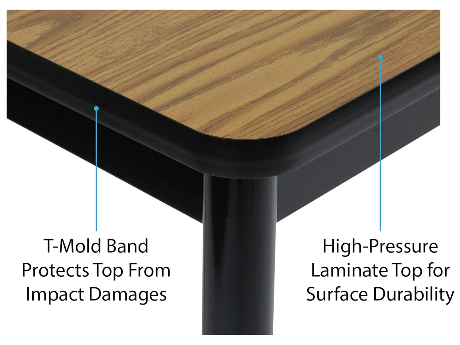 Correll LT3048-06 Lab Table, 36" Standing / Stool Height, 30" x 48" Medium Oak High-Pressure Laminate Top with Black Frame , Rock Solid Commercial Quality