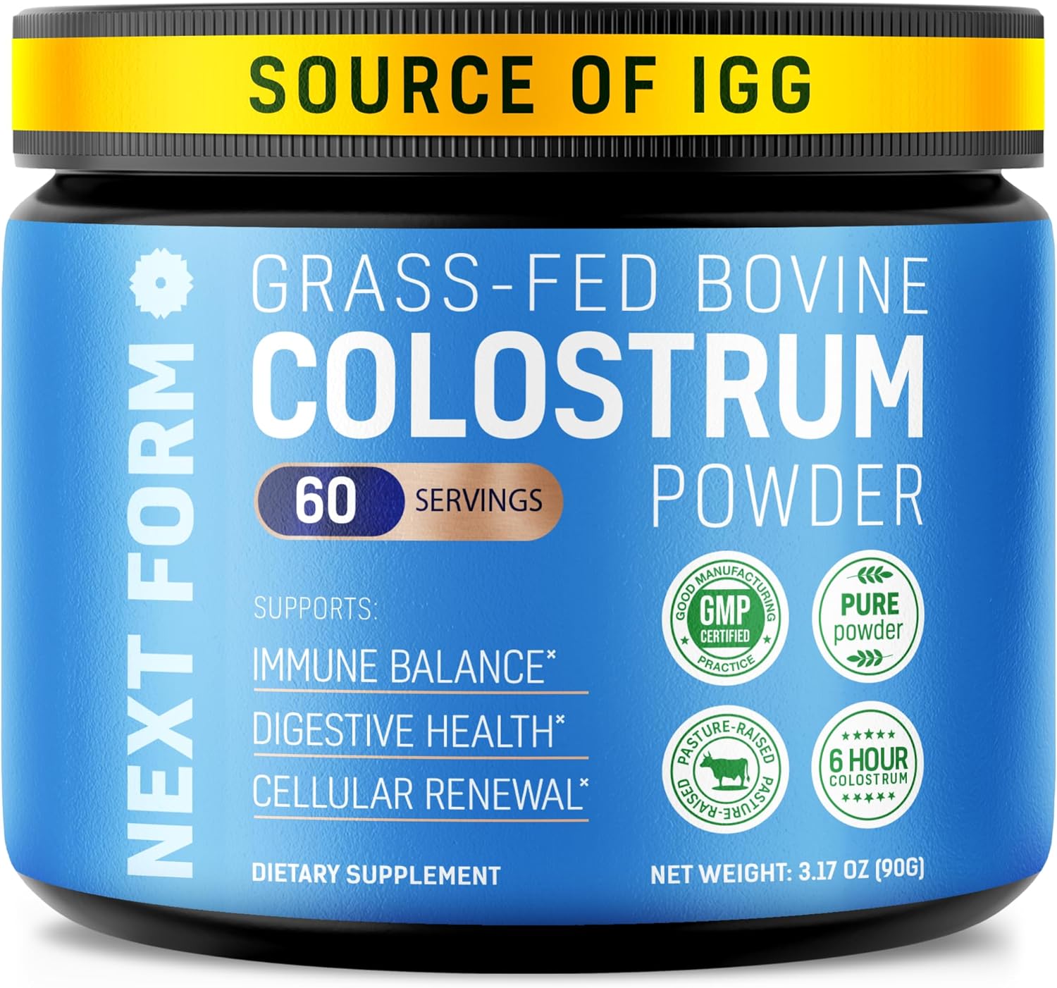 Bovine Colostrum Powder for Women &Men Source of IgG & IgA Grass-Fed, Pure Bovine Colostrum for Gut Health, Immune Support, Muscle Recovery & Wellness, Unflavored - 3.17 Oz - 60 Servings (Made in USA)
