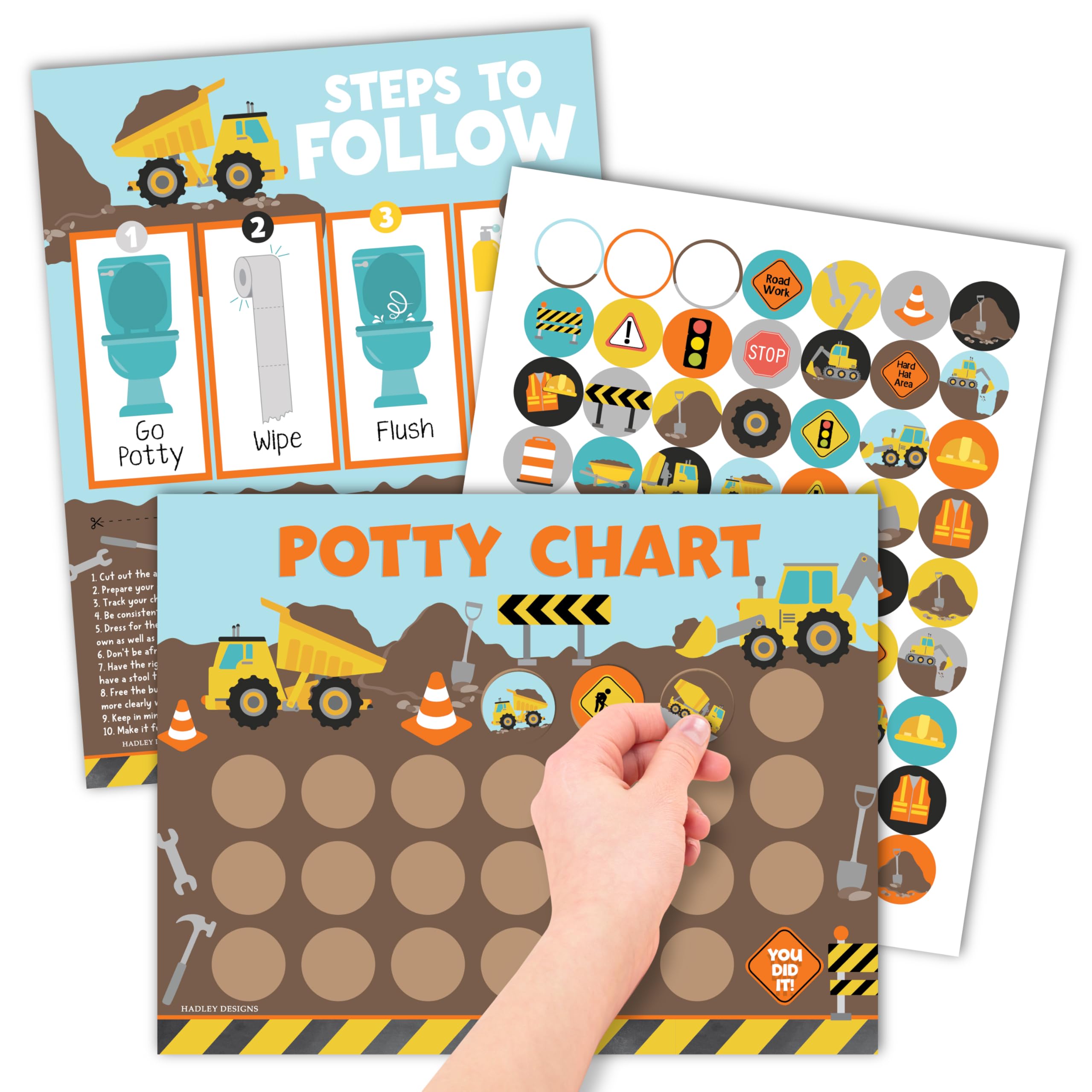 Hadley Designs Potty Training Chart for Toddlers Boys -10 Sticker Potty Chart for Toddlers Boys 8 5x11 Potty