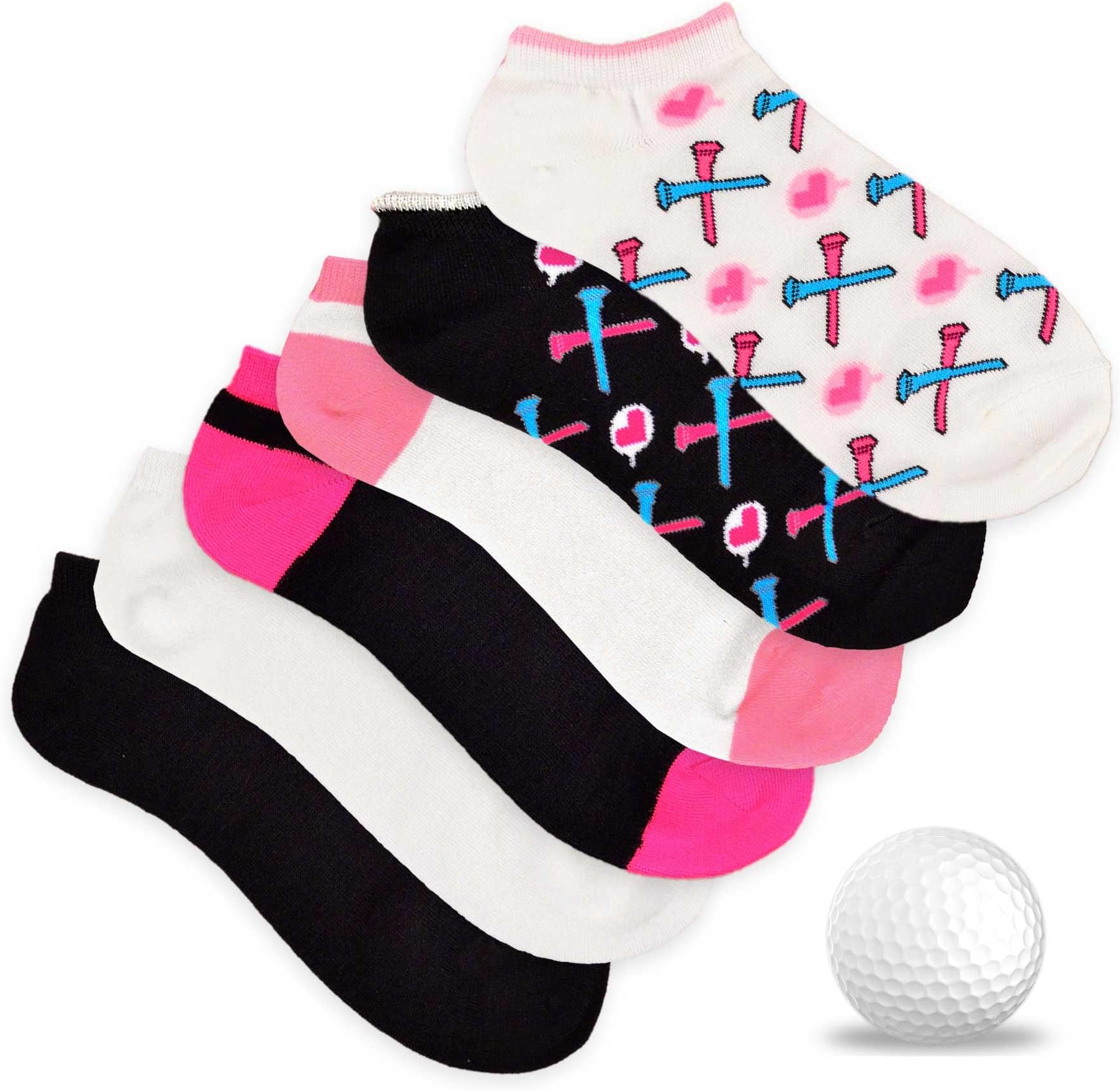 TeeHee Women's Golf Socks No Show Socks 6-Pairs Assorted (Heart with Tee)