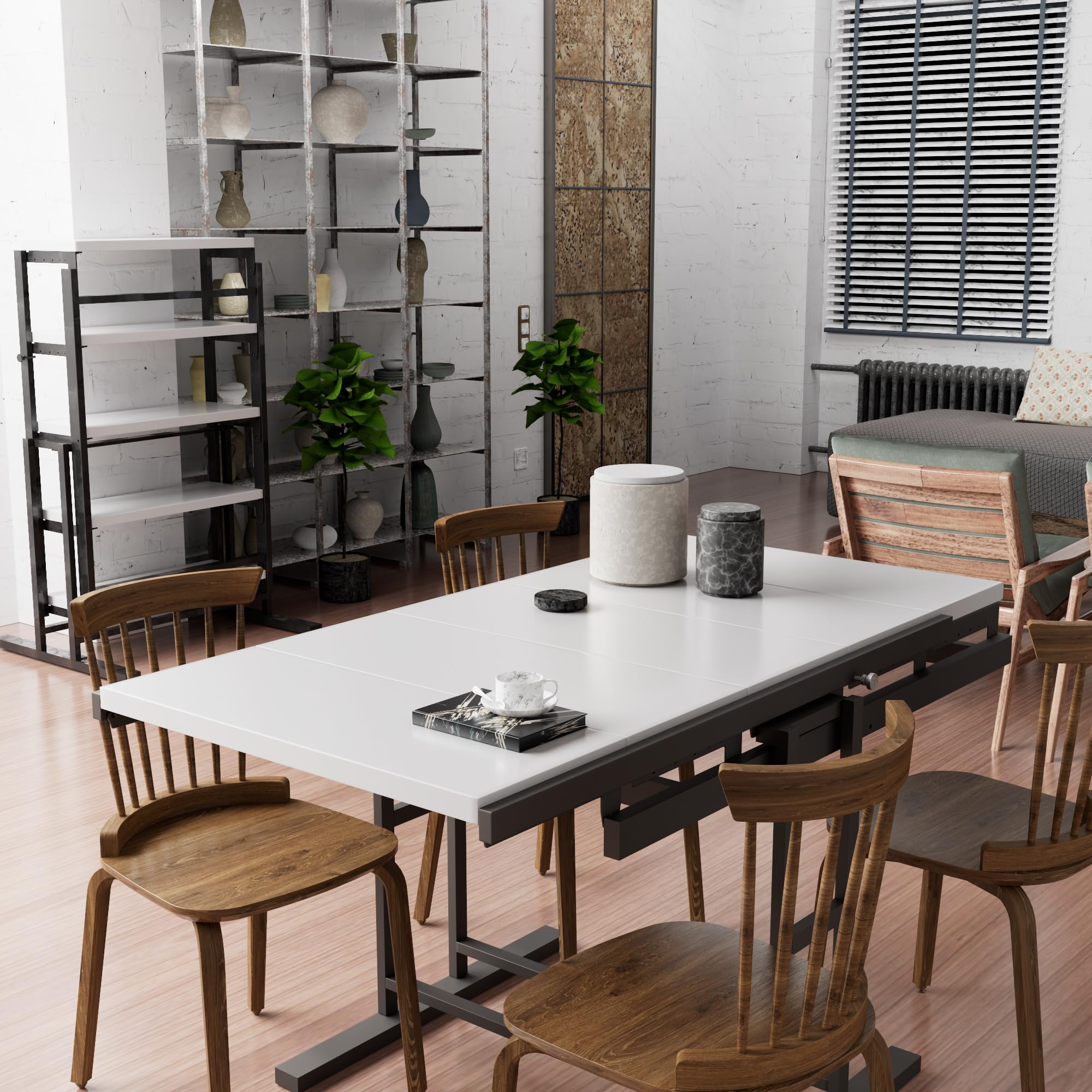 Convertible 2 in 1 Shelf to Table - 55'' Extendable Dining Table