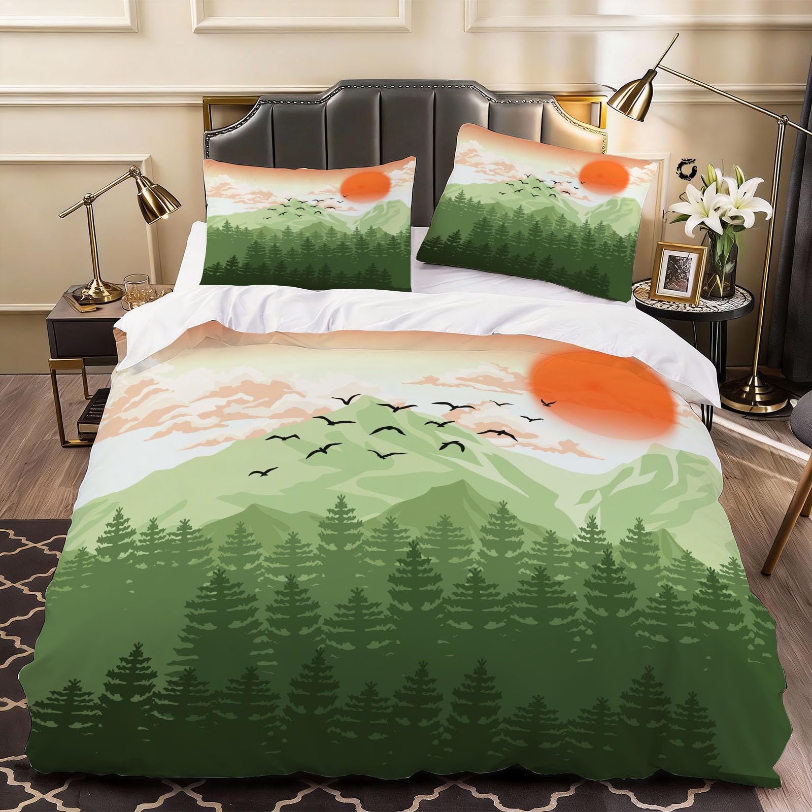 3D the Mountains Duvet Cover Chic Bedding Double Bed Set, Soft Microfiber Comforter Cover Printed with Zipper Closure Quilt Coverr 200x200 cm and 2 Pillowcases