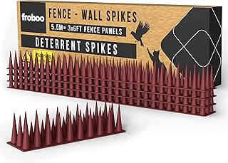 froboo Wall and Fence Spikes - Plastic Bird Spikes for Pigeons - Deterrent to Stop Birds and Cats Sitting on Fence - Anti Climb Spikes (5.5M - 2.5 to 3.5cm Tall Spikes) Protects 3 x 6 FT Fence Panels