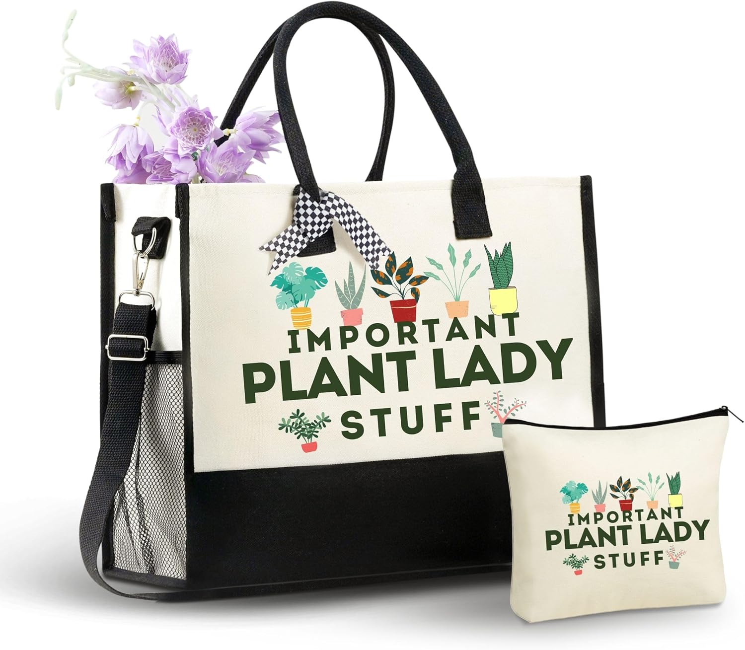 InnoBeta Gardening Gifts for Women Plant Lovers Gardeners Canvas Tote Stuff Bag with Top Zipper, Shoulder Strap for Christmas