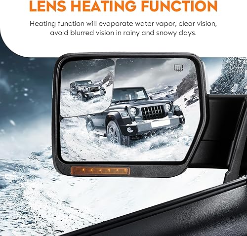 Miniatura 2 de Par de espejos de remolque calefactados para Ford F150 2004-2014, espejo de remolque cromado con luces de charco de marcha de señal de giro,