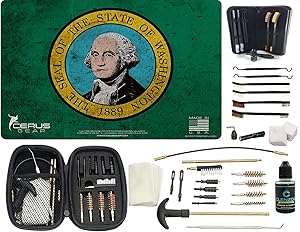 EDOG Patriotic Washington State Flag PPistol Cleaning Mat & Range Warrior Handgun Cleaning Kit & E.D.O.G. Tac Pak Cleaning Essentials