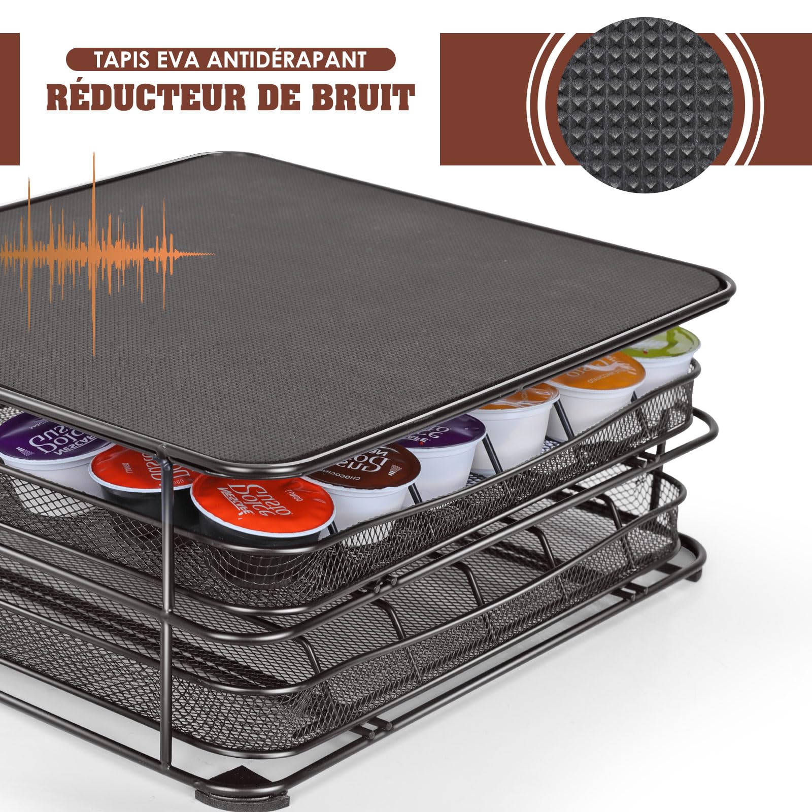 HEVOL Porte Capsules 72 PCs, Tiroir à Capsules avec Support de Machine à Café, Surface Anti-Vibration, Support Porte Dosette, Capsules de Grande Capacité pour Maison, Bureau