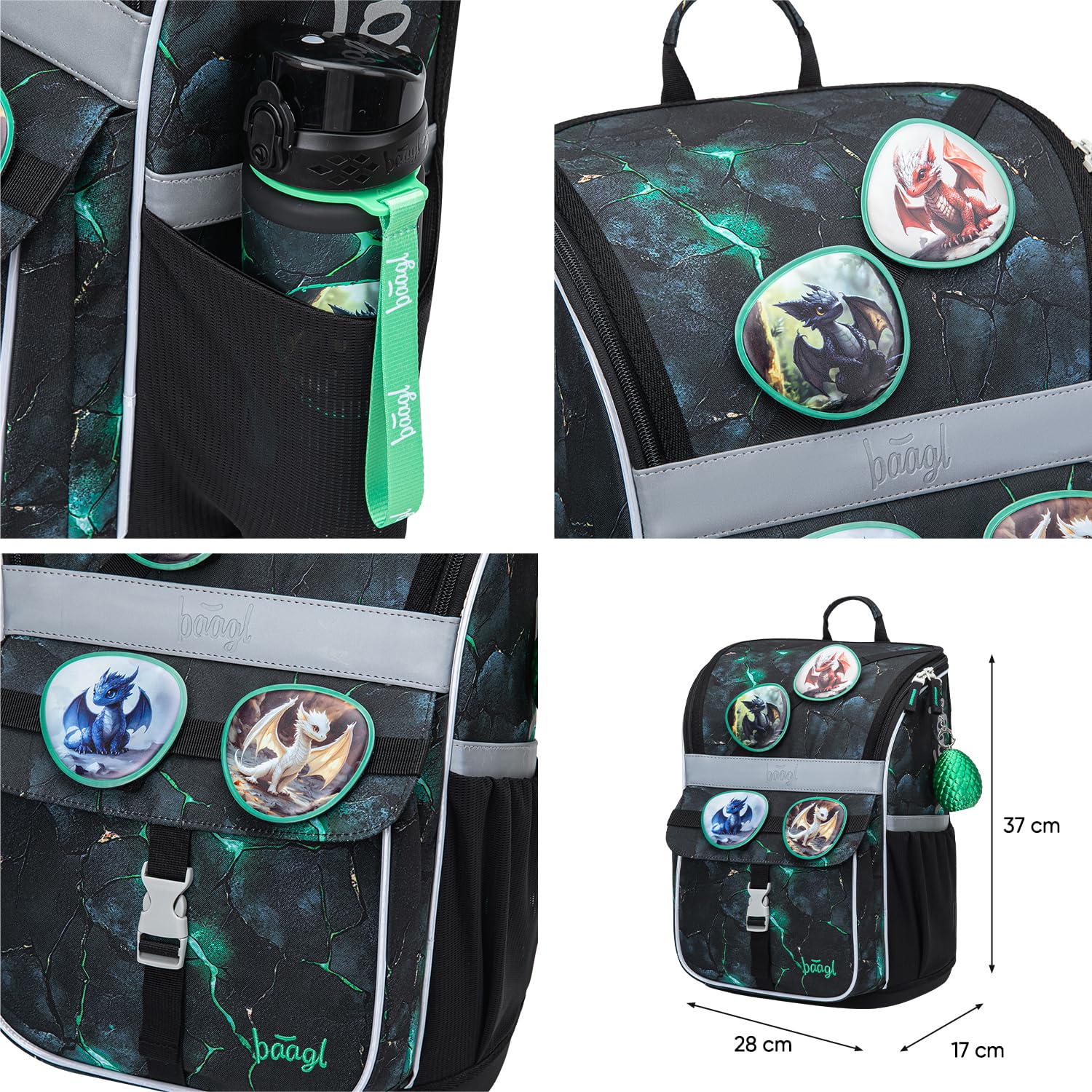Baagl Schulranzen Jungen Mädchen für 1. Klasse - Ergonomische Schultasche für Kinder - Schulrucksack mit Brustgurt - Grundschule Ranzen Tornister