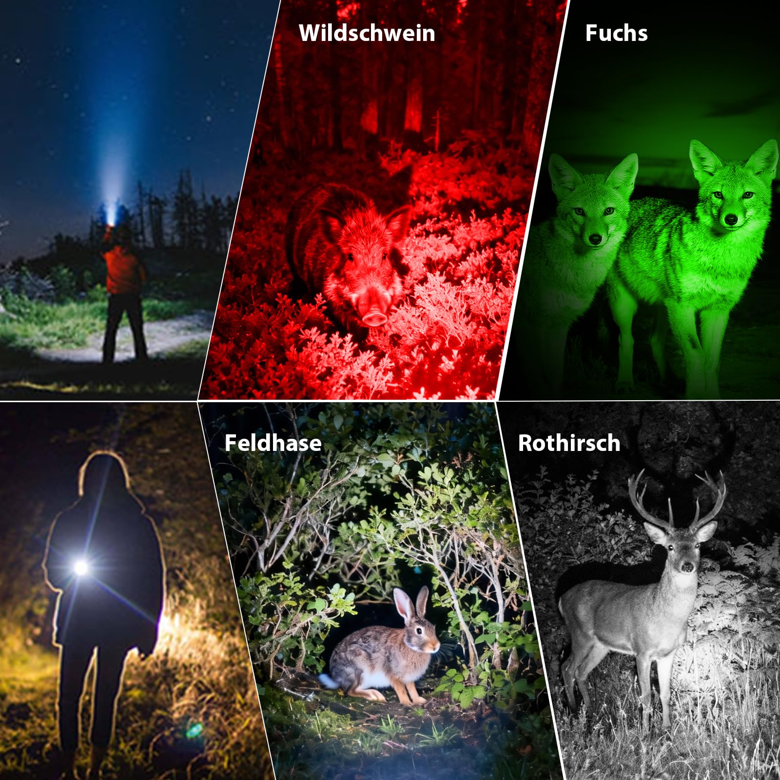 KL52 Plus Taschenlampe LED mit Weiß,Rot,Grün,IR850, Zoom Taktische Taschenlampen, IP68 Wasserdichte Leuchte mit Fernschalter für Outdoor,Camping,Wandern,Notfäll