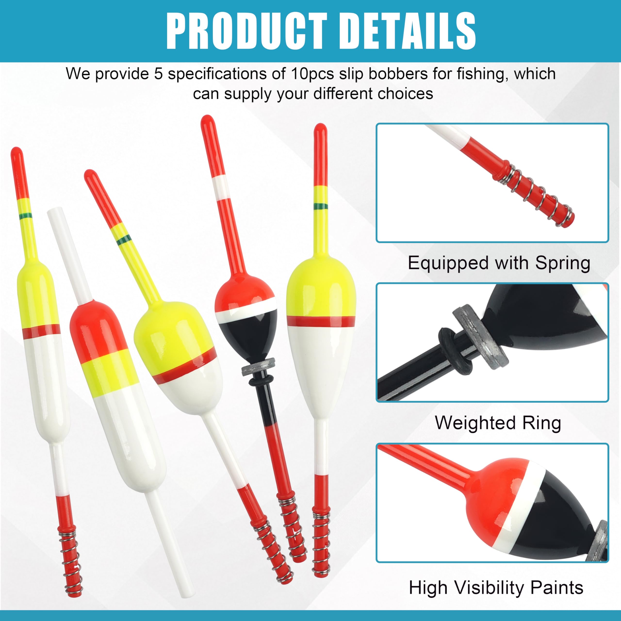 SILANON Slip Bobbers Fishing Bobbers Floats Assortment Spring Bobbers Oval Stick Wood Slip Floats for Crappie Catfish Trout Panfish Walleye Fishing 10pcs