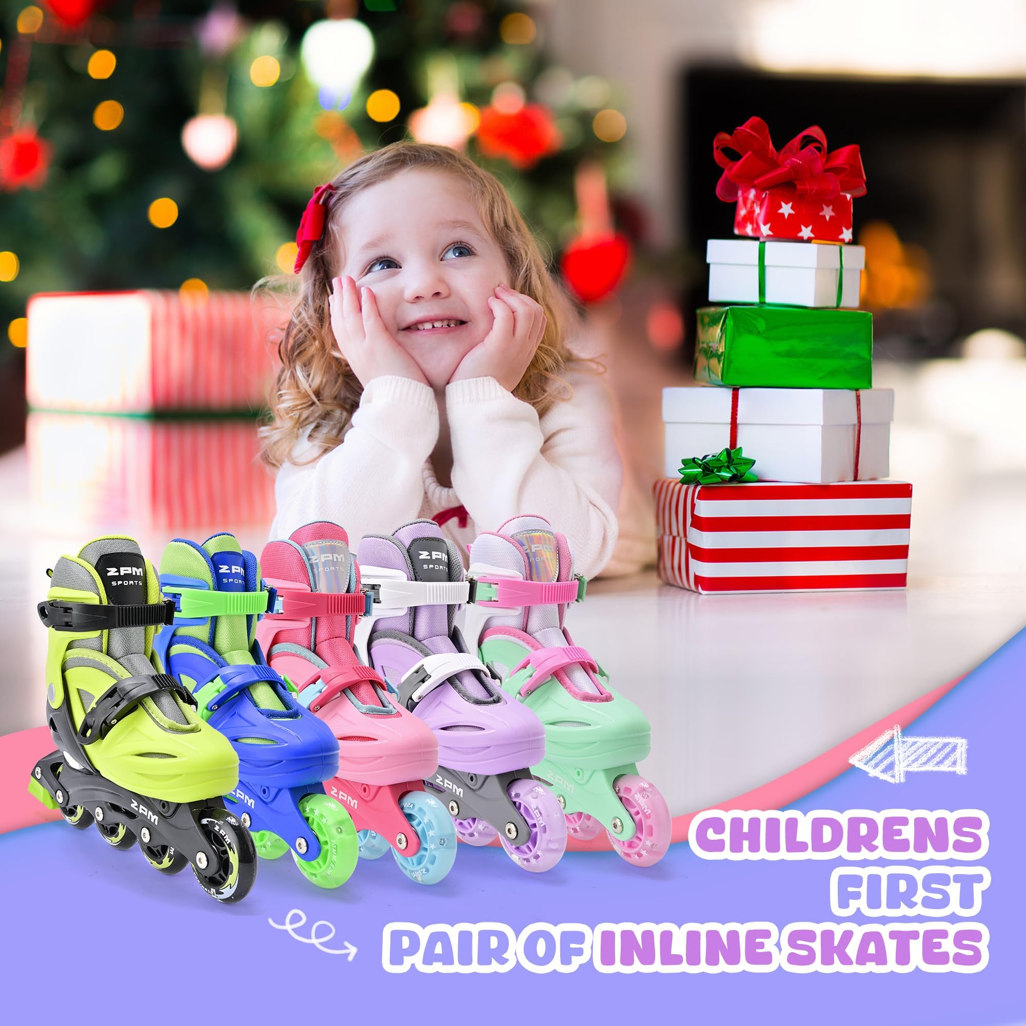 2PM SPORTS Patines en línea – Patines Ajustables para niños Principiantes, niñas y niños de 4 a 12 años