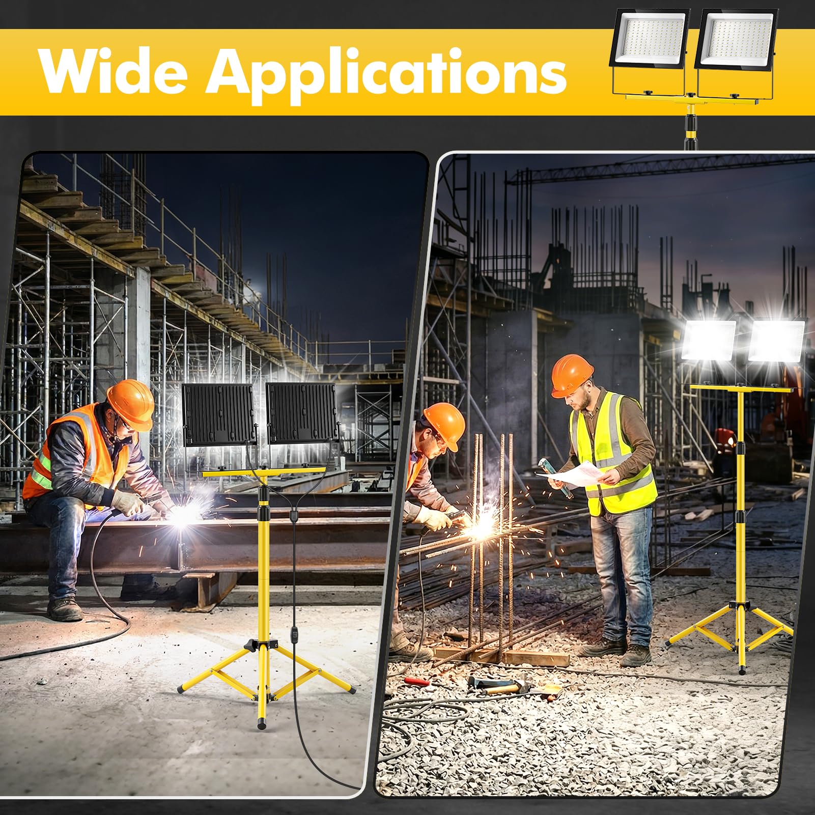 papasbox 300W LED Baustrahler mit Stativ Fernbedienung Schalter und Stecker | Baustellenlampe 6500K Kaltweiß Baustellenstrahler IP66 Wasserdicht Baulampe Dimmbar für Werkstatt Baustelle