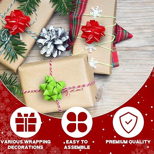 Miniatura 10 de Riceshoot 48 lazos de regalo autoadhesivos de Navidad con 8 rollos de cintas rizadoras de 3 pulgadas, lazos metálicos de Navidad para regalo de