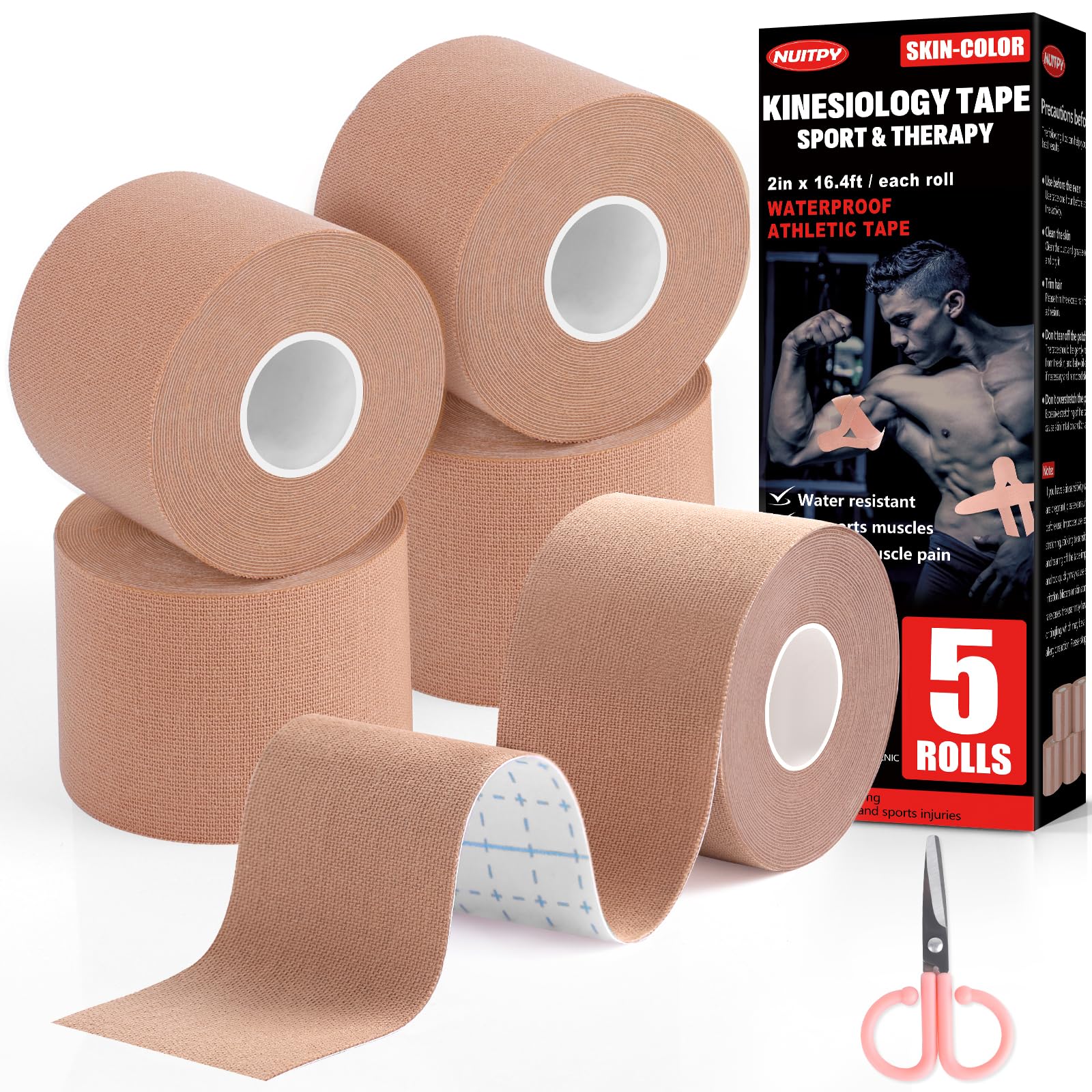 5 Rolls Kinesiology Tape 2 inch x 16 4 Feet Waterproof Athletic Tape Uncut Kinetic Tape Muscle Tape