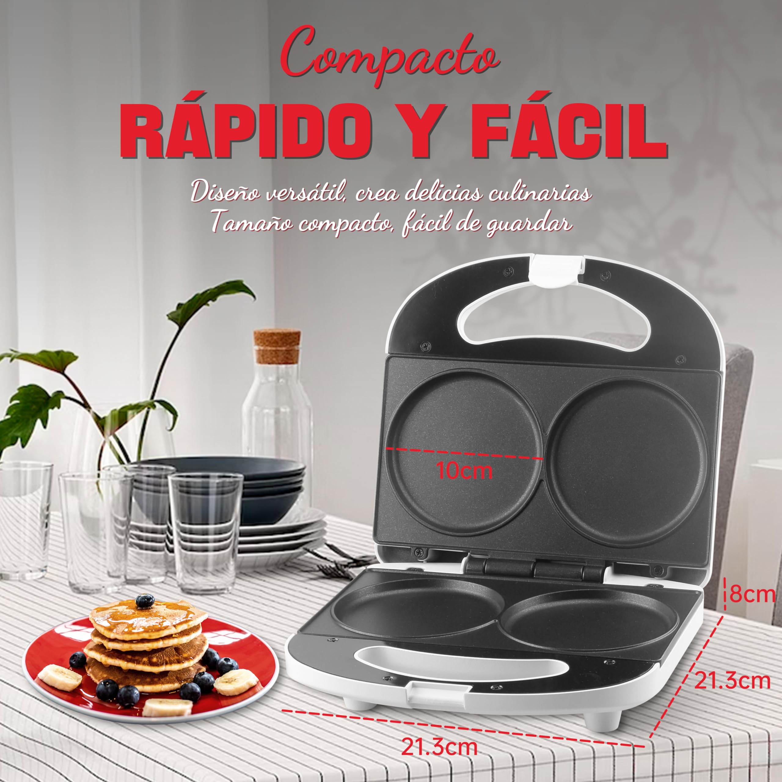 SugarWhisk mini crepera electrica, tostiarepas, panquecas maquina,pancakes maquina, ideal para panqueques, galletas, huevos, arepas y bocadillos de desayuno, blanca
