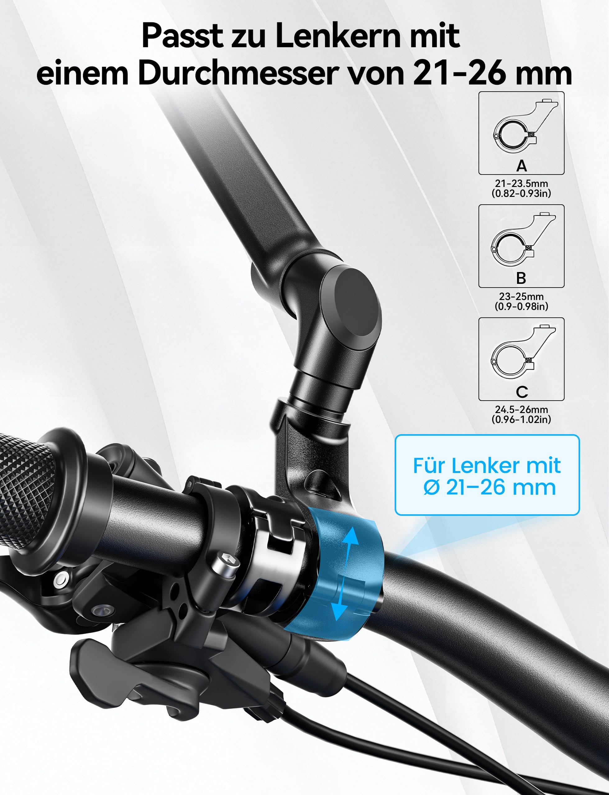 Fahrradspiegel für E-Bike Links, 360° Klappbar & Drehbar Fahrrad Rückspiegel mit Große Spiegelfläche, Fahrrad Spiegel Links für Ebikes, Spiegel für Fahrrad Schlagfestes Echtglas, Fahrradzubehör E-bike