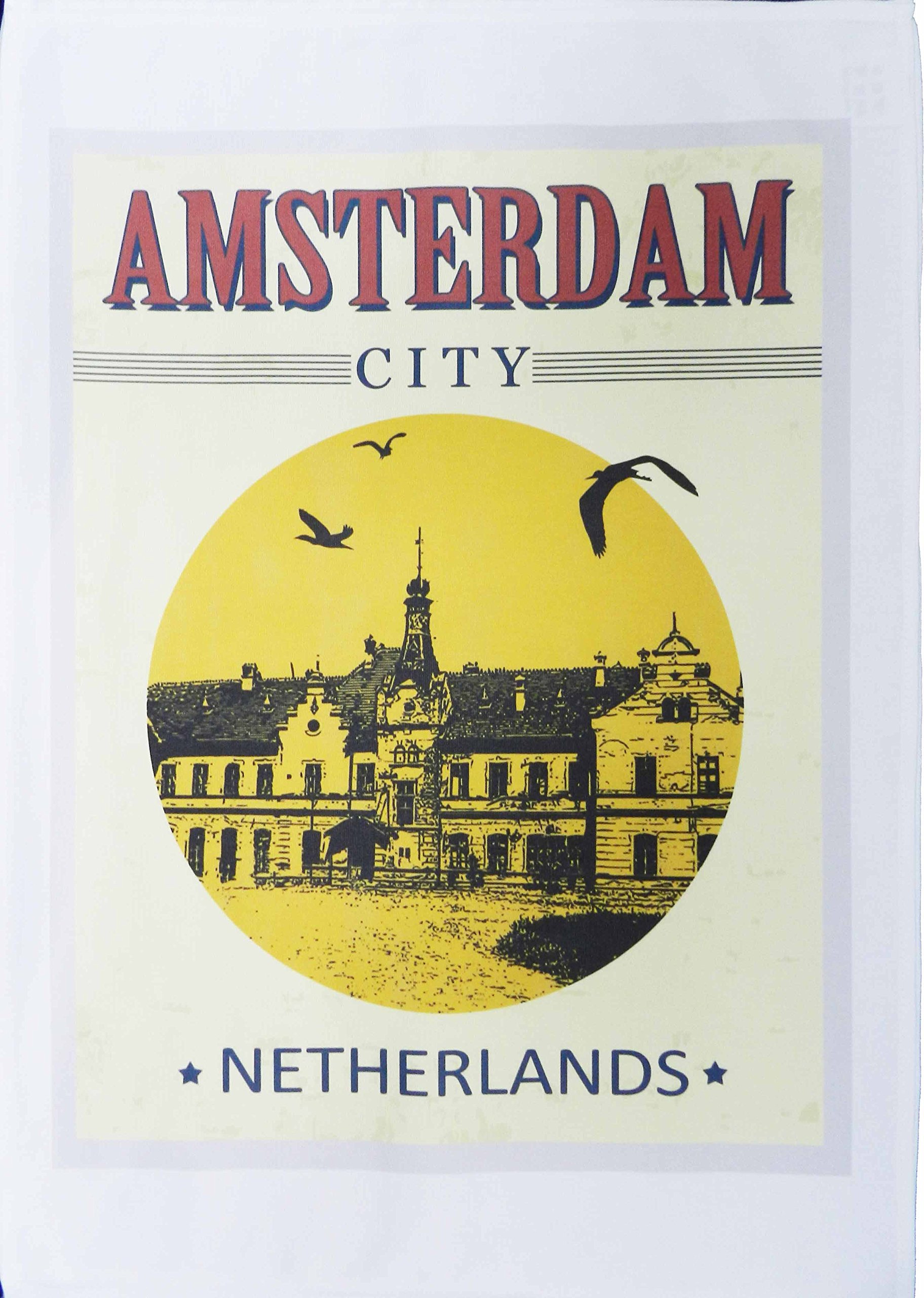 Half a Donkey Vintage Style Amsterdam City Poster - Large Cotton Tea Towel
