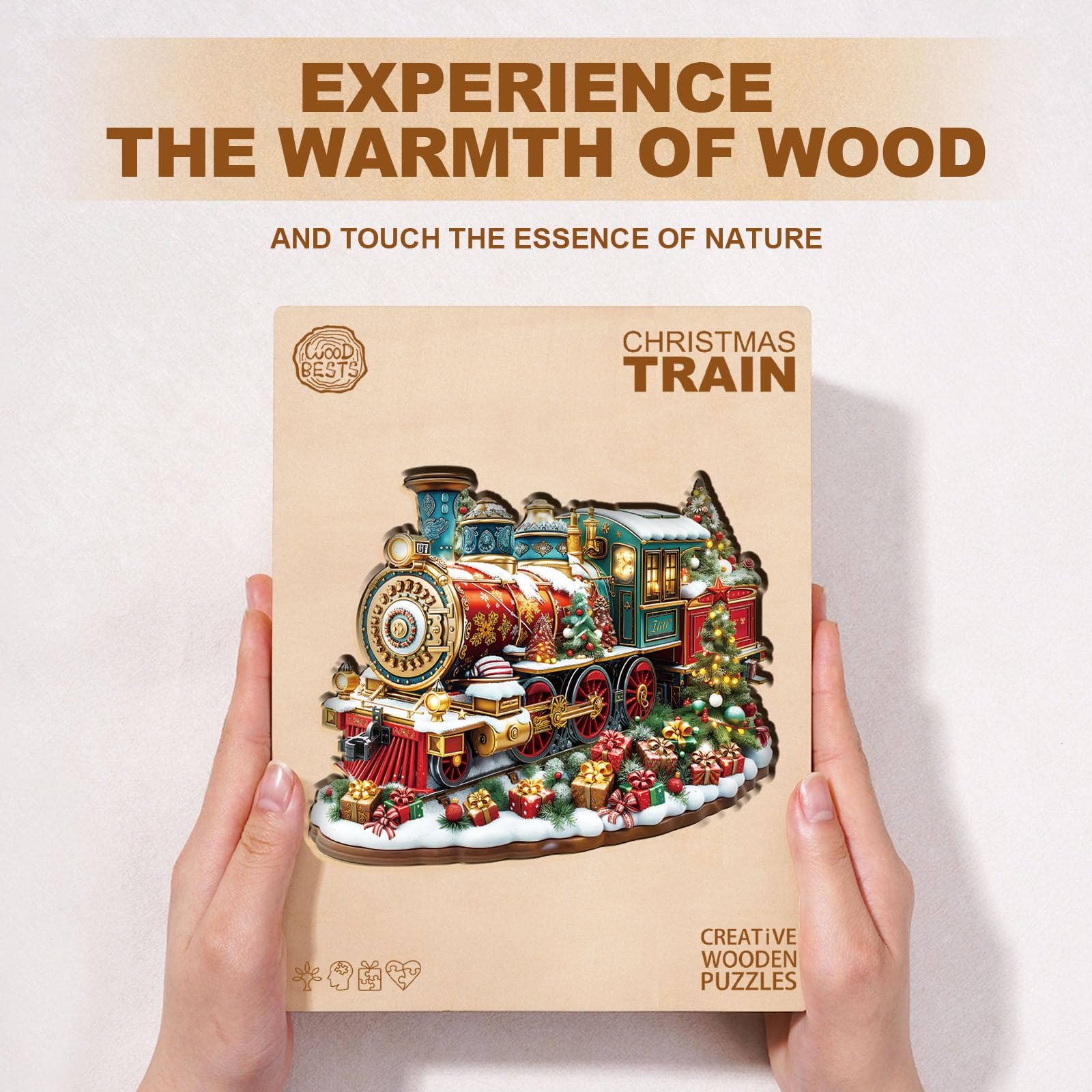 Jigfoxy Puzzles en bois pour adultes, puzzle train de Noël en bois adulte