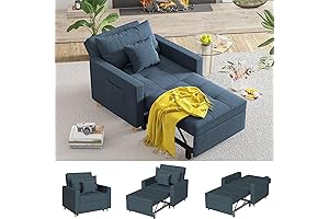 Yodolla Navy Blue Velvet Single Sofa Bed Chair 3-in-1