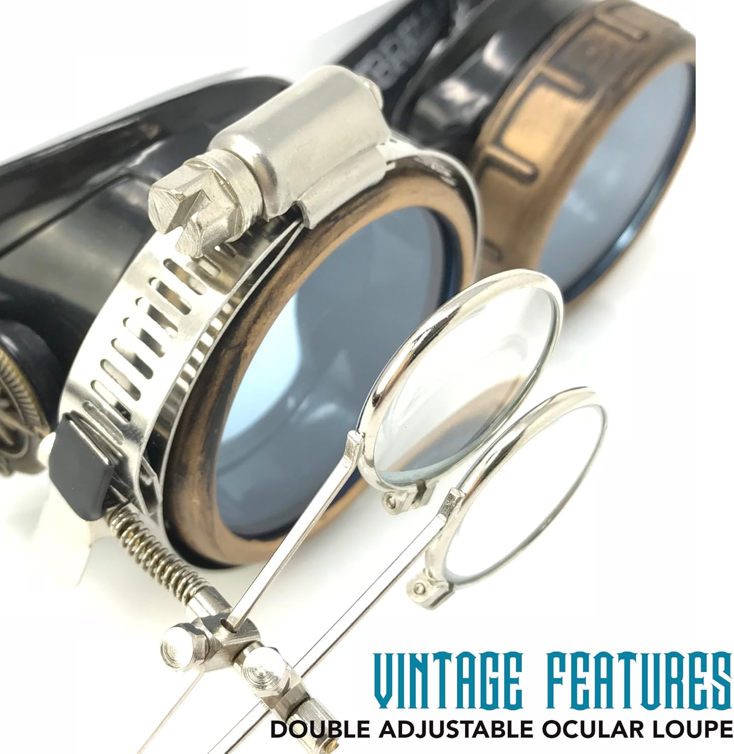UMBRELLALABORATORY Steampunk Victorian Style Goggles with Compass Design, Colored Lenses & Ocular Loupe - Image 8