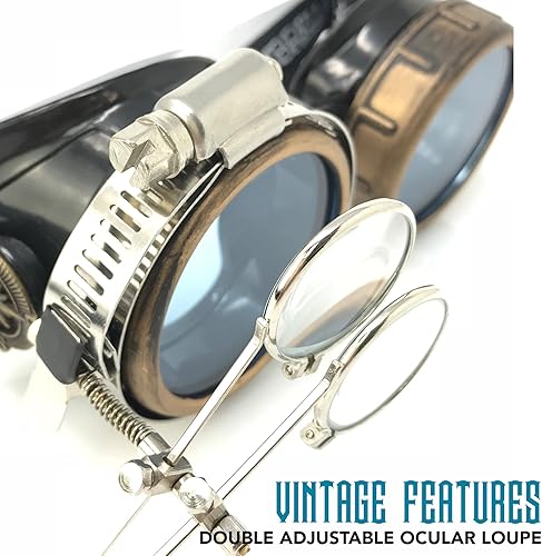 Miniatura 13 de Lentes estilo victoriano Steampunk con diseño de brújula, lentes de colores y lupa ocular A.Azul