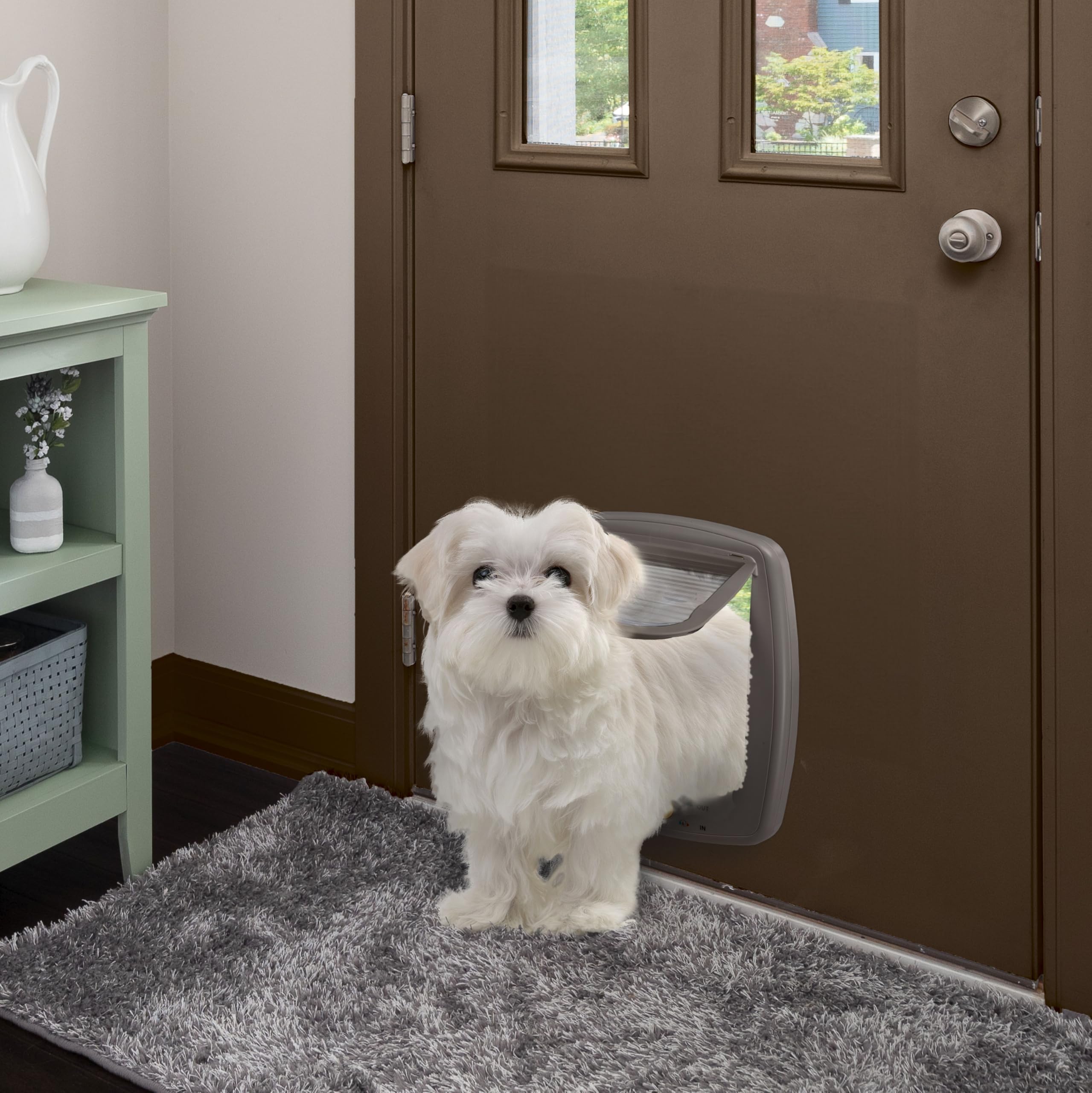 Ferplast Gattaiola, Porta per Gatti e Cani, Entrata e uscita controllabile 4 vie, Protezione da Correnti d'Aria, Porticina per Cani Gatti, Taglia M, Marrone