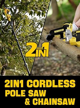 Cordless Pole Saw, 8-INCH 2-IN-1 Chainsaw with 21V 4.0Ah Battery Powered, Electric Tree Trimmer with 9FT Telescopic Pole, 180Angle for Tree Branches Pruning & Wood Cutting, Battery Included