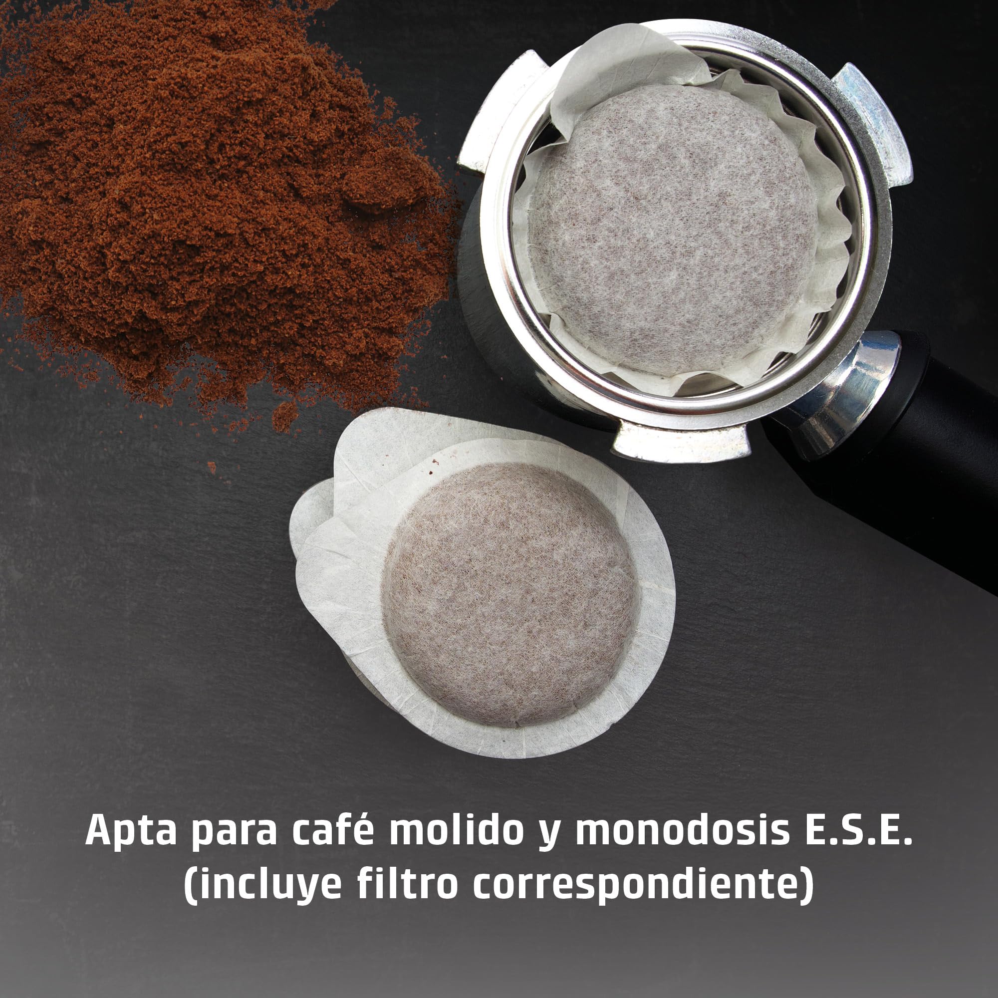 Caso Espresso Gourmet Crema - Cafetera Espresso con 1350W, bomba ULKA de 20 bares, Tiempo de calentamiento de 12 segundos, Brazo Doble Salida, Vaporizador, Superficie Calientatazas - Plata