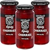 Whiskey Tipsy Cherries Cocktail Garnish - Whiskey Cherries in Spiked Syrup, Premium Cocktail Cherries for Manhattans, Martinis, Dessert, Cheese Tray - Sable & Rosenfeld - 10 oz (Pack 3)