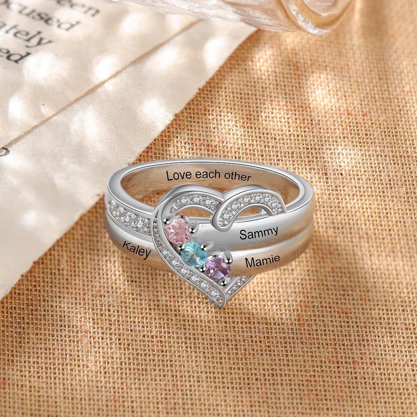 Redonda personalizada piedra preciosa anillo plata de ley 925 Declaración personalizada anillo madres con piedras de nacimiento para mamá abuela joyería hecho a mano a medida