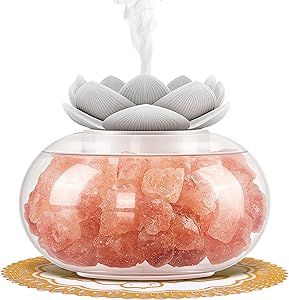 Essential Oil Diffusers Aromatherapy Diffuser: Vyaime Salt Lamp Diffuser for Home Bedroom Office, Pink Crystal Himalayan Cute Lotus Auto Shut-Off 7 Colors LED Night Light - VY0110