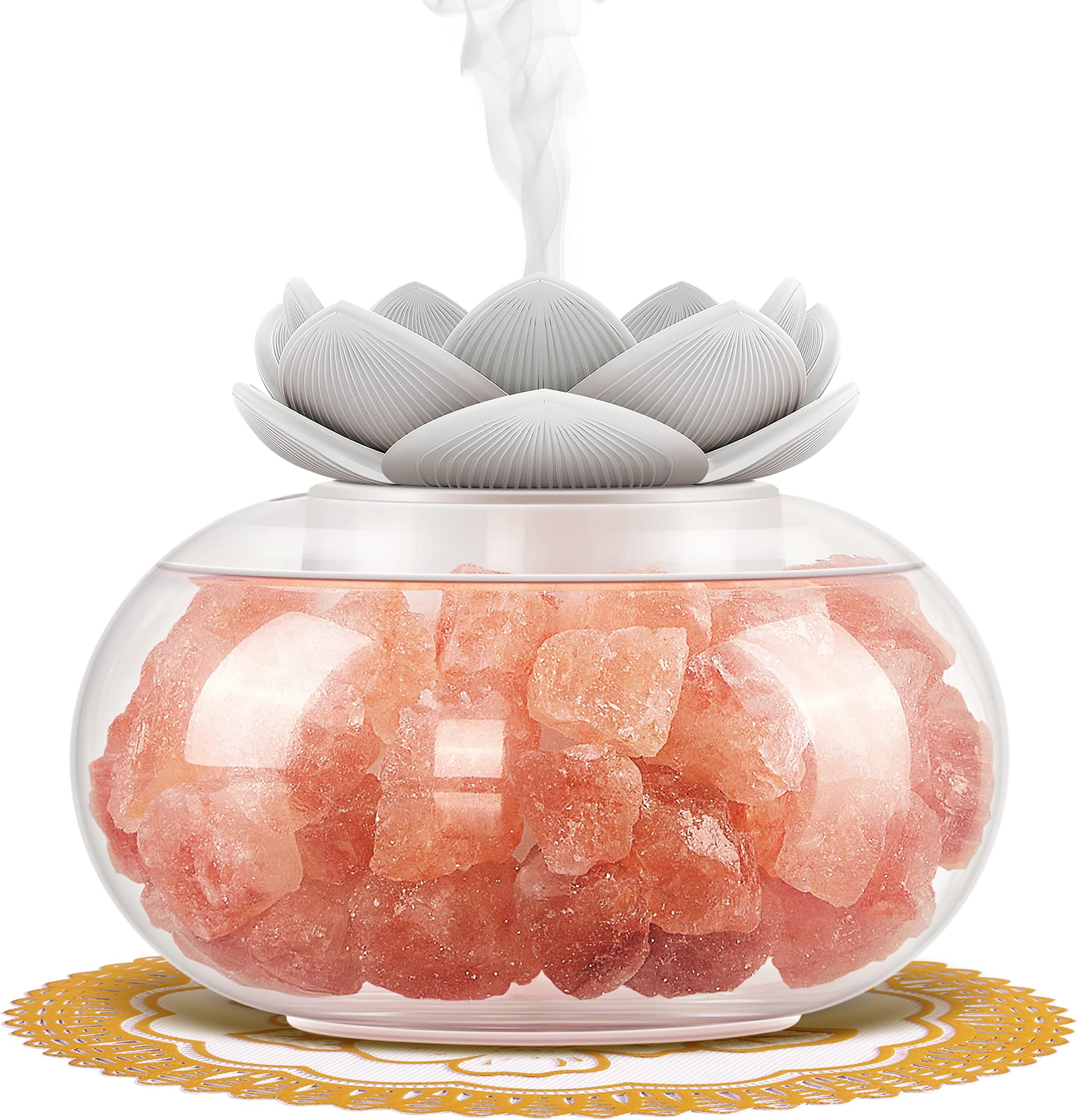 Essential Oil Diffusers Aromatherapy Diffuser: Vyaime Salt Lamp Diffuser for Home Bedroom Office, Pink Crystal Himalayan Cute Lotus Auto Shut-Off 7 Colors LED Night Light, White