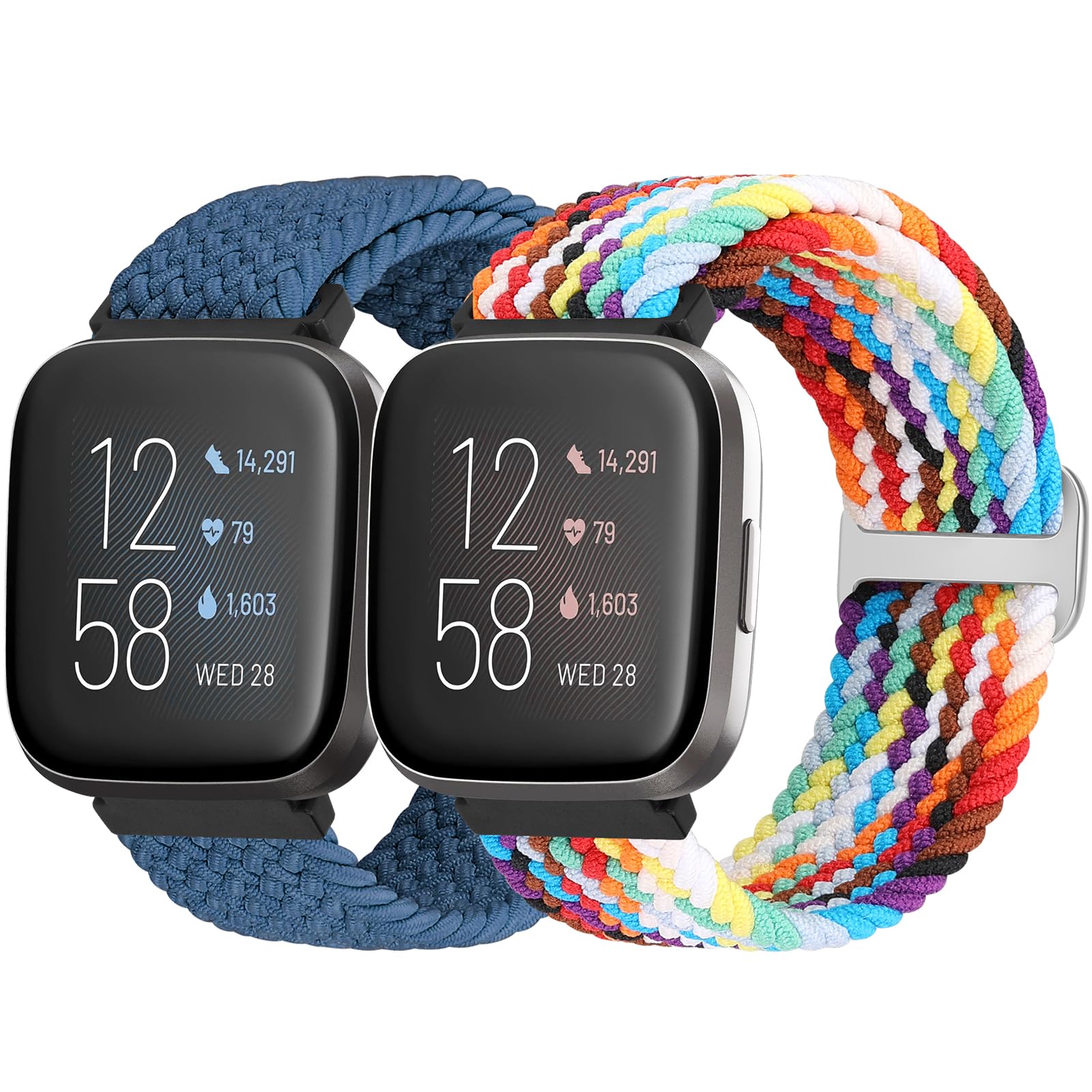 Bcuckood Braided Strap Compatible for Fitbit Versa 2/Versa Lite/Versa SE, 2 Pack Adjustable Elastic Nylon Sport Watch Band for Women Men — image 1