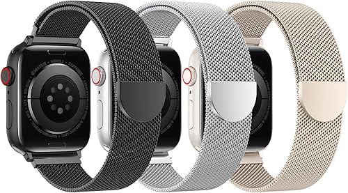 BELONGME Paquete de 3 correas de malla compatibles con Apple Watch de 1.496 pulgadas, 1.575 pulgadas, 1.614 pulgadas, 1.654 pulgadas, 1.732
