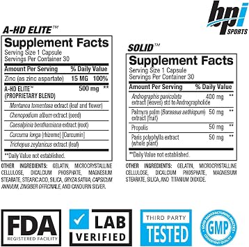 BPI Sports A-HD Elite/Solid Testosterone Booster for Men - Testosterone Supplement for Muscle, Strength, Libido & Performance Support - Promotes Natural Fat Loss 30 Servings 550mg