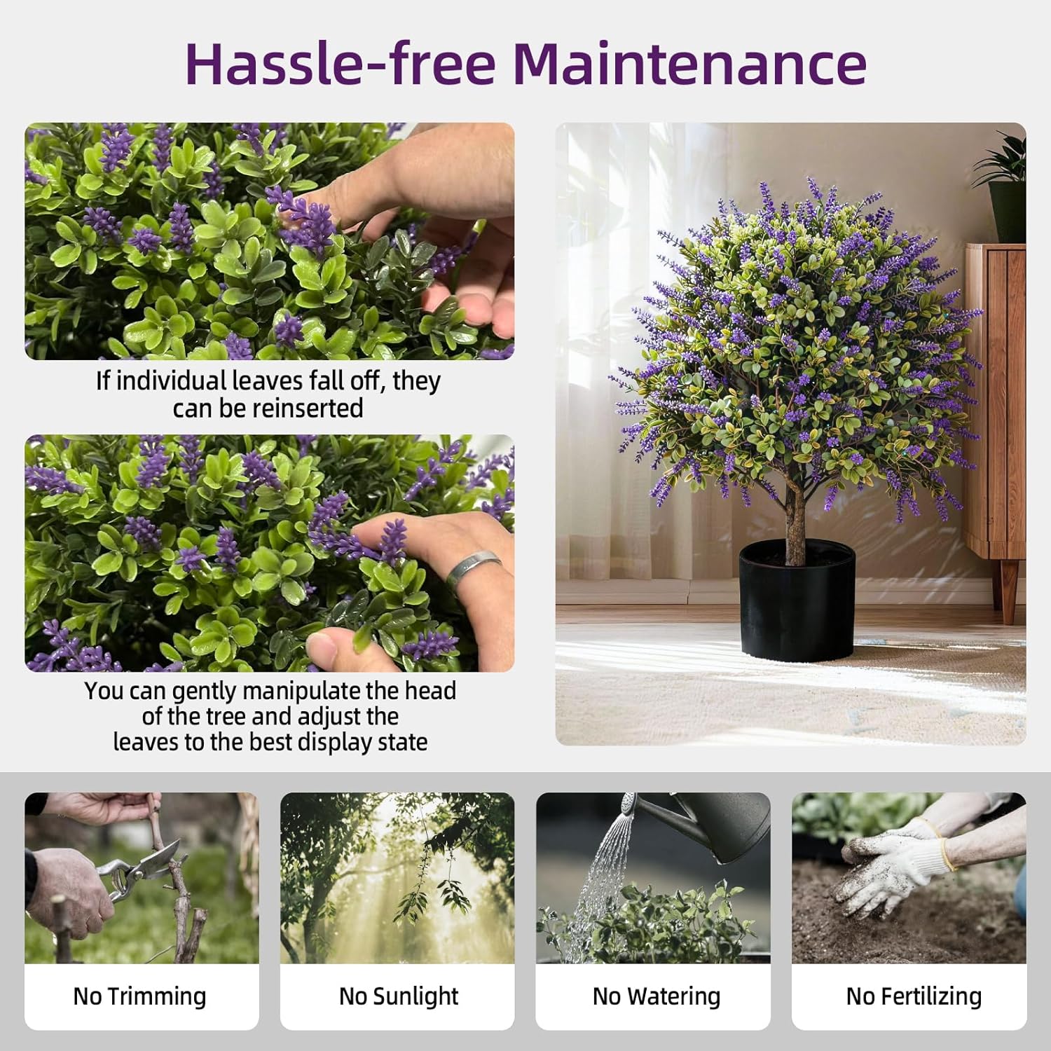 Artificial Lavender Topiary Ball Trees, 2 Set of UV Resistant Fake Evergreen Shrubs Bushes Plants, Faux Bushes for Outdoor Indoor Front Porch Garden Yard