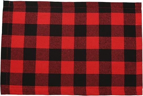 Vista 6 de Sattiyrch Christmas Buffalo Plaid Placemats Set of 4, Polyester & Burlap Reversible Red and Black Buffalo Check Place Mats Christmas Dining Table